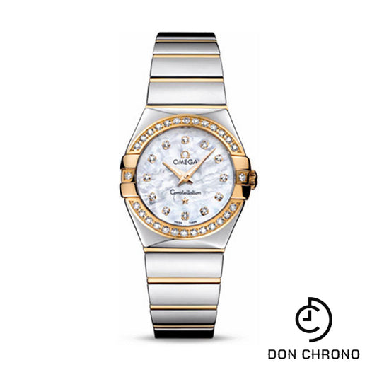 Omega Ladies Constellation Polished Quartz Watch - 27 mm Polished Steel And Yellow Gold Case - Diamond Bezel - Mother-Of-Pearl Diamond Dial - Steel And Yellow Gold Bracelet - 123.25.27.60.55.007