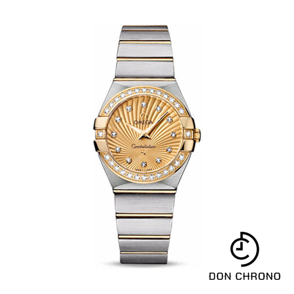 Omega Ladies Constellation Quartz Watch - 27 mm Brushed Steel And Yellow Gold Case - Diamond Bezel - Champagne Diamond Dial - 123.25.27.60.58.001