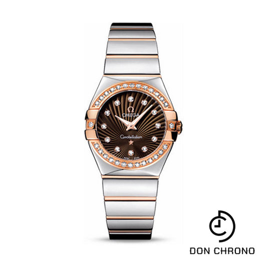 Omega Ladies Constellation Polished Quartz Watch - 27 mm Polished Steel And Red Gold Case - Diamond Bezel - Brown Diamond Dial - Steel And Red Gold Bracelet - 123.25.27.60.63.002