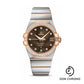 Omega Gents Constellation Chronometer Watch - 38 mm Brushed Steel And Red Gold Case - Diamond Bezel - Brown Diamond Dial - 123.25.38.21.63.001