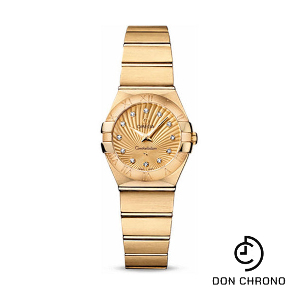 Omega Ladies Constellation Quartz Watch - 24 mm Brushed Yellow Gold Case - Champagne Diamond Dial - 123.50.24.60.58.001