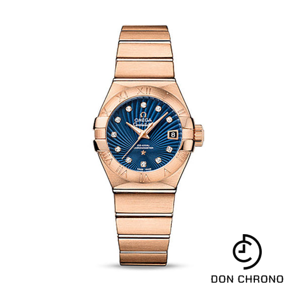 Omega Constellation Co-Axial Watch - 27 mm Brushed Red Gold Case - Blue Supernova Diamond Dial - 123.50.27.20.53.001