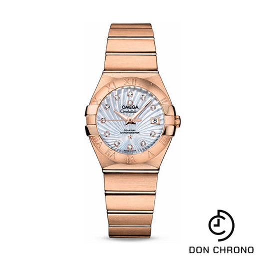 Omega Ladies Constellation Chronometer Watch - 27 mm Brushed Red Gold Case - Mother-Of-Pearl Supernova Diamond Dial - 123.50.27.20.55.001