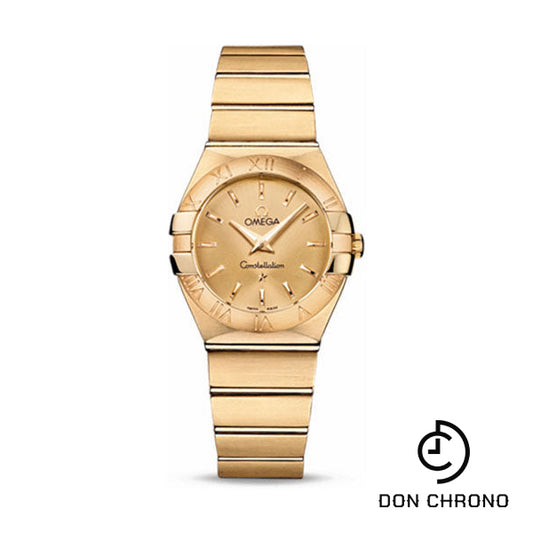 Omega Ladies Constellation Quartz Watch - 27 mm Brushed Yellow Gold Case - Champagne Dial - 123.50.27.60.08.001