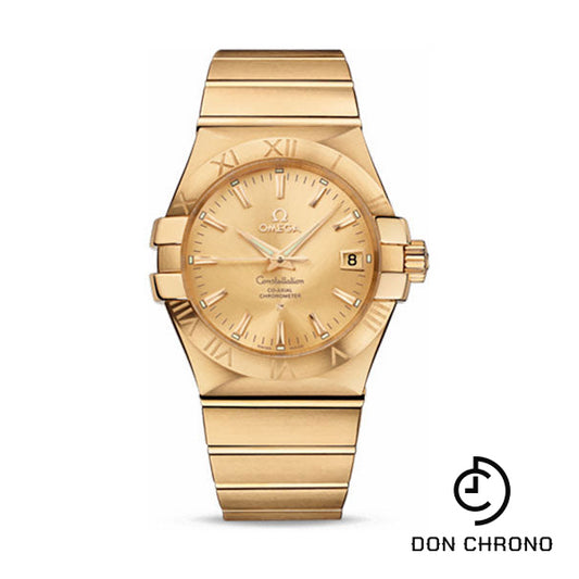 Omega Gents Constellation Chronometer Watch - 35 mm Brushed Yellow Gold Case - Champagne Dial - 123.50.35.20.08.001