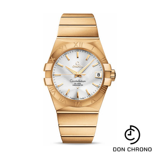Omega Gents Constellation Chronometer Watch - 38 mm Brushed Yellow Gold Case - Silver Dial - 123.50.38.21.02.002