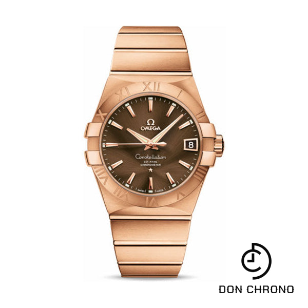 Omega Gents Constellation Chronometer Watch - 38 mm Brushed Red Gold Case - Brown Dial - 123.50.38.21.13.001