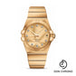 Omega Gents Constellation Chronometer Watch - 38 mm Brushed Yellow Gold Case - Champagne Diamond Dial - 123.50.38.21.58.001
