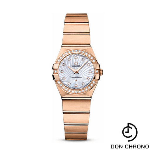 Omega Ladies Constellation Quartz Watch - 24 mm Brushed Red Gold Case - Diamond Bezel - Mother-Of-Pearl Diamond Dial - 123.55.24.60.55.001