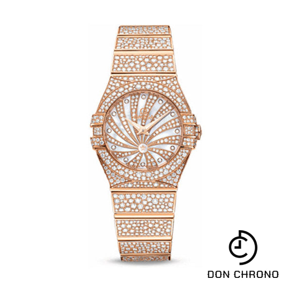 Omega Ladies Constellation Luxury Edition Watch - 24 mm Red Gold Case - Snow-Set Diamond Bezel - Mother-Of-Pearl Diamond Dial - 123.55.24.60.55.009