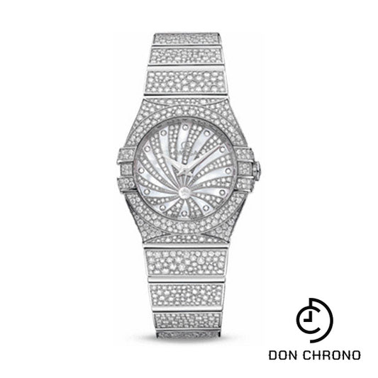 Omega Ladies Constellation Luxury Edition Watch - 24 mm White Gold Case - Snow-Set Diamond Bezel - Mother-Of-Pearl Diamond Dial - 123.55.24.60.55.010