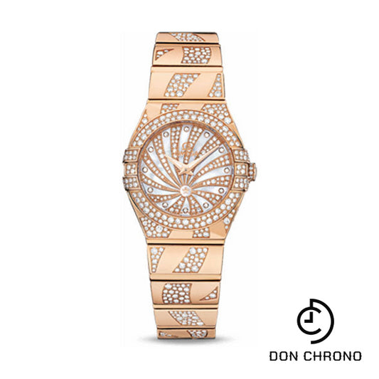 Omega Ladies Constellation Luxury Edition Watch - 24 mm Red Gold Case - Snow-Set Diamond Bezel - Mother-Of-Pearl Diamond Dial - 123.55.24.60.55.011