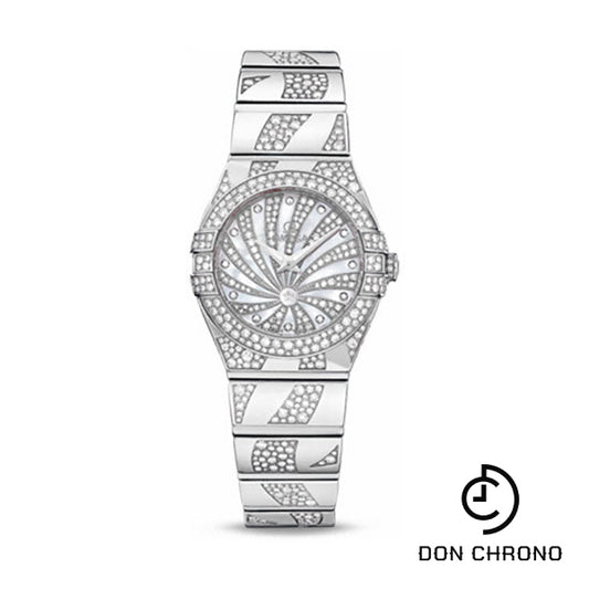 Omega Ladies Constellation Luxury Edition Watch - 24 mm White Gold Case - Snow-Set Diamond Bezel - Mother-Of-Pearl Diamond Dial - 123.55.24.60.55.012