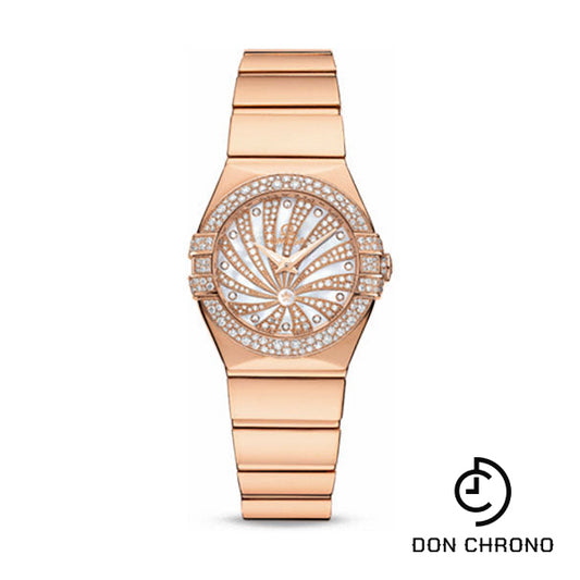 Omega Ladies Constellation Luxury Edition Watch - 24 mm Red Gold Case - Snow-Set Diamond Bezel - Mother-Of-Pearl Diamond Dial - 123.55.24.60.55.013