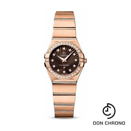 Omega Ladies Constellation Quartz Watch - 24 mm Brushed Red Gold Case - Diamond Bezel - Brown Diamond Dial - 123.55.24.60.63.001