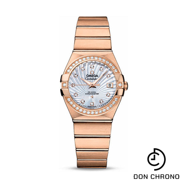 Omega Ladies Constellation Chronometer Watch - 27 mm Brushed Red Gold Case - Diamond Bezel - Mother-Of-Pearl Supernova Diamond Dial - 123.55.27.20.55.001