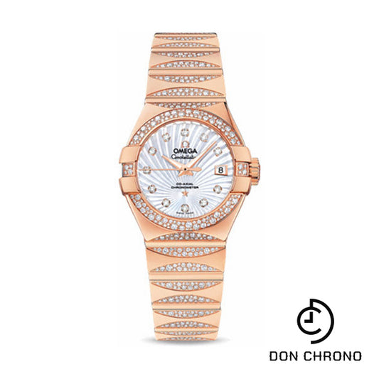 Omega Ladies Constellation Luxury Edition Watch - 27 mm Red Gold Case - Snow-Set Diamond Bezel - Mother-Of-Pearl Supernova Diamond Dial - 123.55.27.20.55.003