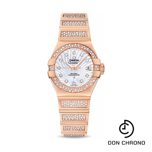 Omega Ladies Constellation Luxury Edition Watch - 27 mm Red Gold Case - Snow-Set Diamond Bezel - Mother-Of-Pearl Supernova Diamond Dial - 123.55.27.20.55.004