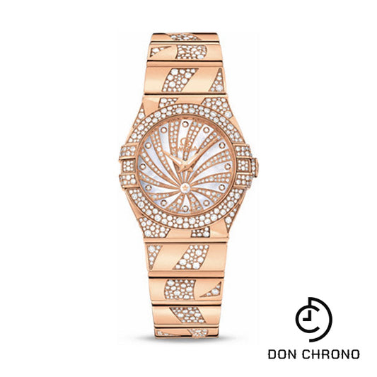 Omega Ladies Constellation Luxury Edition Watch - 27 mm Red Gold Case - Snow-Set Diamond Bezel - Mother-Of-Pearl Diamond Dial - 123.55.27.60.55.011