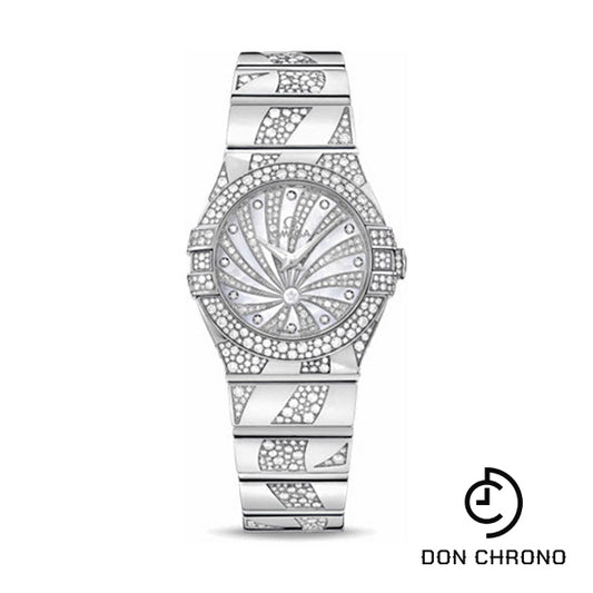 Omega Ladies Constellation Luxury Edition Watch - 27 mm White Gold Case - Snow-Set Diamond Bezel - Mother-Of-Pearl Diamond Dial - 123.55.27.60.55.012