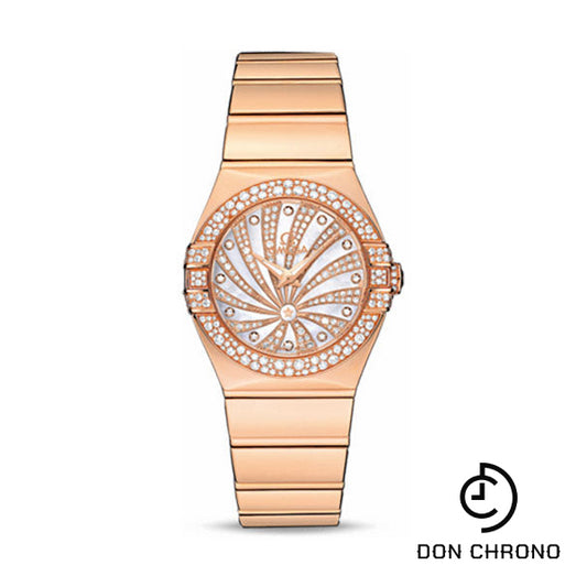 Omega Ladies Constellation Luxury Edition Watch - 27 mm Red Gold Case - Snow-Set Diamond Bezel - Mother-Of-Pearl Diamond Dial - 123.55.27.60.55.013