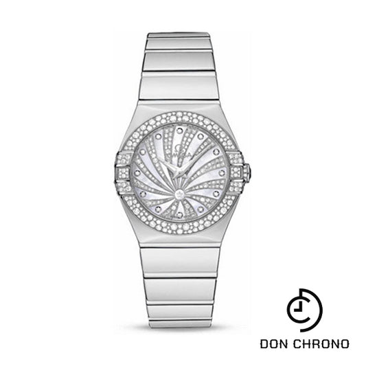 Omega Ladies Constellation Luxury Edition Watch - 27 mm White Gold Case - Snow-Set Diamond Bezel - Mother-Of-Pearl Diamond Dial - 123.55.27.60.55.014