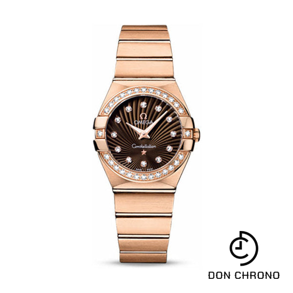 Omega Ladies Constellation Quartz Watch - 27 mm Brushed Red Gold Case - Diamond Bezel - Brown Diamond Dial - 123.55.27.60.63.001