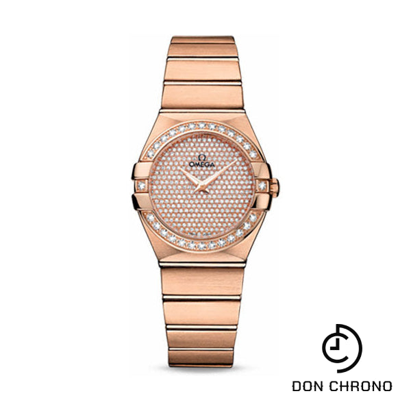 Omega Ladies Constellation Quartz Watch - 27 mm Brushed Red Gold Case - Diamond Bezel - Diamond Paved Dial - 123.55.27.60.99.004