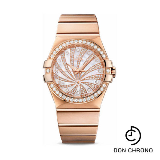 Omega Ladies Constellation Luxury Edition Watch - 35 mm Brushed Red Gold Case - Diamond Bezel - Mother-Of-Pearl Diamond Dial - 123.55.35.20.55.002