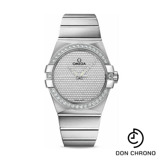 Omega Gents Constellation Jewellery Watch - 38 mm Brushed White Gold Case - Diamond Bezel - Diamond Paved Dial - 123.55.38.20.99.001