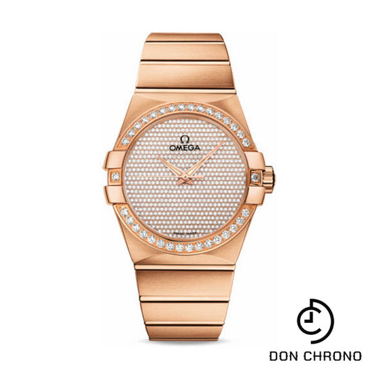 Omega Gents Constellation Jewellery Watch - 38 mm Brushed Red Gold Case - Diamond Bezel - Diamond Paved Dial - 123.55.38.20.99.004