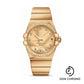 Omega Gents Constellation Chronometer Watch - 38 mm Brushed Yellow Gold Case - Diamond Bezel - Champagne Diamond Dial - 123.55.38.21.58.001