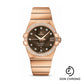 Omega Gents Constellation Chronometer Watch - 38 mm Brushed Red Gold Case - Diamond Bezel - Brown Diamond Dial - 123.55.38.21.63.001