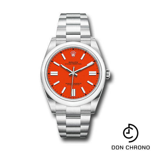 Rolex Oyster Perpetual 41 Watch - Domed Bezel - Coral Red Index Dial - Oyster Bracelet - 124300 reio