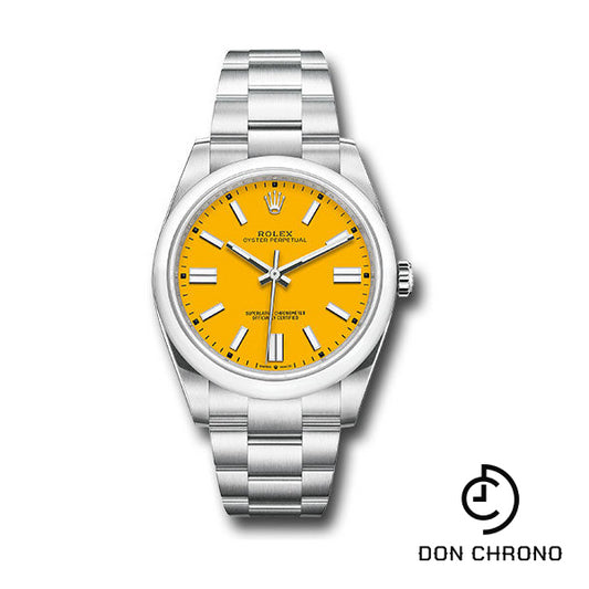 Rolex Oyster Perpetual 41 Watch - Domed Bezel - Yellow Index Dial - Oyster Bracelet - 124300 yio