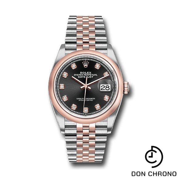 Rolex Steel and Everose Rolesor Datejust 36 Watch - Domed Bezel - Black Diamond Dial - Jubilee Bracelet - 126201 bkdj