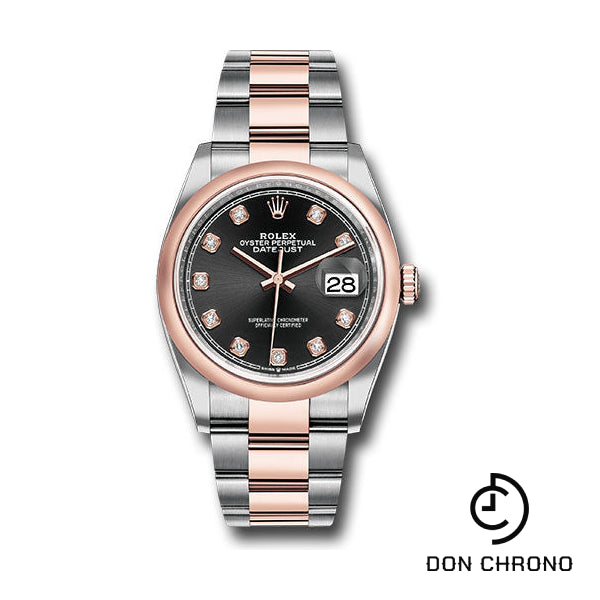 Rolex Steel and Everose Rolesor Datejust 36 Watch - Domed Bezel - Black Diamond Dial - Oyster Bracelet - 126201 bkdo