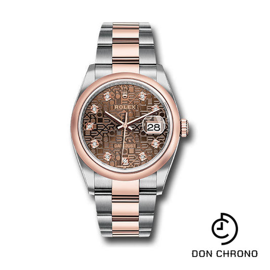 Rolex Steel and Everose Rolesor Datejust 36 Watch - Domed Bezel - Chocolate Jubilee Diamond Dial - Oyster Bracelet - 126201 chojdo