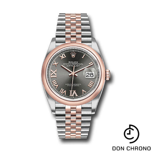 Rolex Steel and Everose Rolesor Datejust 36 Watch - Domed Bezel - Dark Rhodium Roman Dial - Jubilee Bracelet - 126201 dkrdr69j