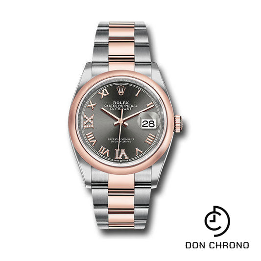 Rolex Steel and Everose Rolesor Datejust 36 Watch - Domed Bezel - Dark Rhodium Roman Dial - Oyster Bracelet - 126201 dkrdr69o