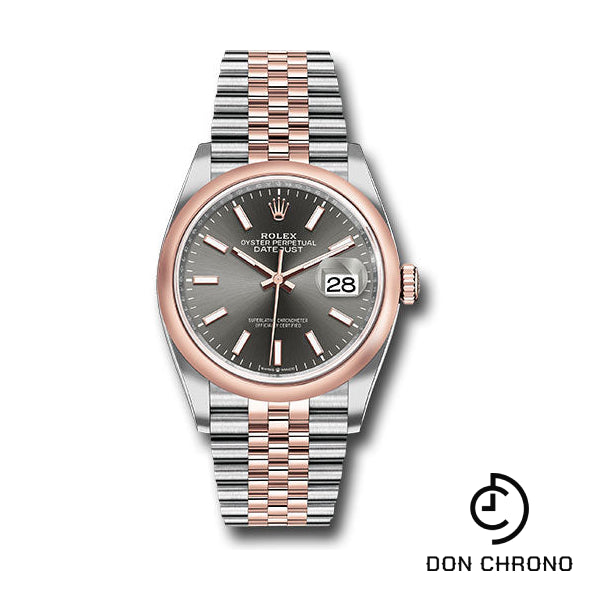 Rolex Steel and Everose Rolesor Datejust 36 Watch - Domed Bezel - Dark Rhodium Index Dial - Jubilee Bracelet - 126201 dkrij