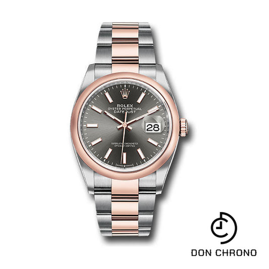 Rolex Steel and Everose Rolesor Datejust 36 Watch - Domed Bezel - Dark Rhodium Index Dial - Oyster Bracelet - 126201 dkrio