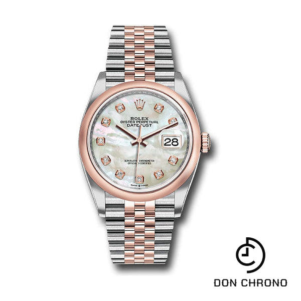 Rolex Steel and Everose Rolesor Datejust 36 Watch - Domed Bezel - White Mother-Of-Pearl Diamond Dial - Jubilee Bracelet - 126201 mdj