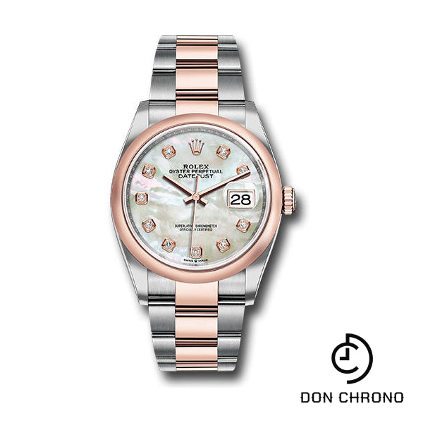 Rolex Steel and Everose Rolesor Datejust 36 Watch - Domed Bezel - White Mother-Of-Pearl Diamond Dial - Oyster Bracelet - 126201 mdo