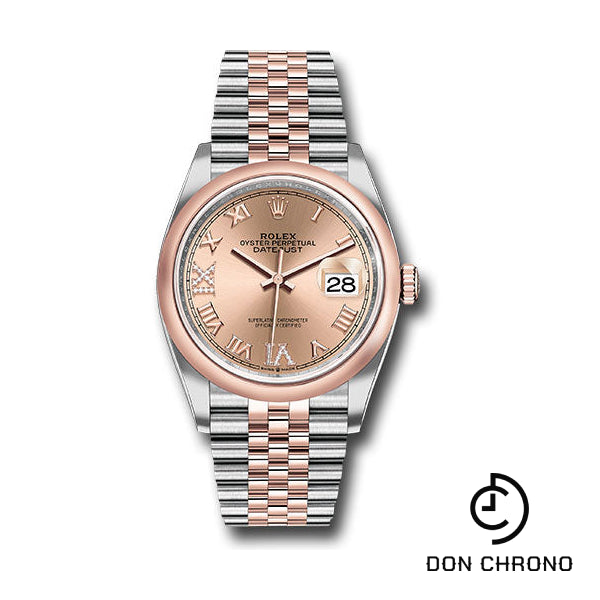 Rolex Steel and Everose Rolesor Datejust 36 Watch - Domed Bezel - Rose Roman Dial - Jubilee Bracelet - 126201 rdr69j