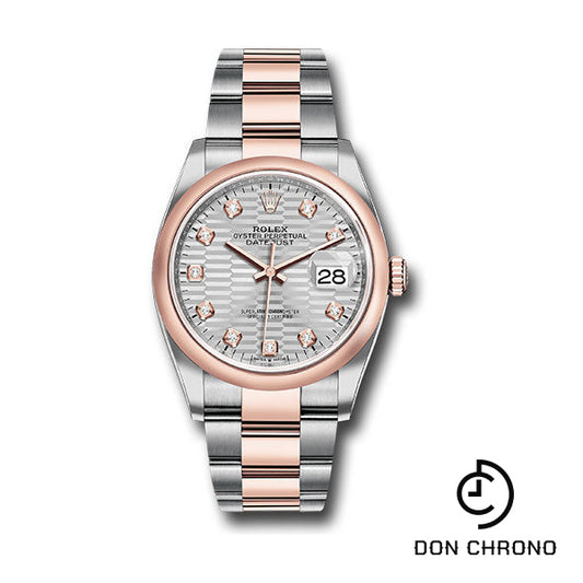 Rolex Everose Rolesor Datejust 36 Watch - Domed Bezel - Silver Fluted Motif Diamond Dial - Oyster Bracelet - 126201 sflmdo