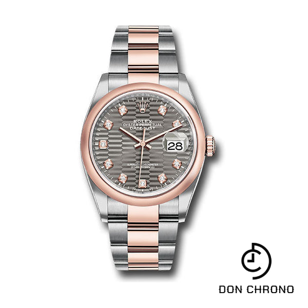 Rolex Everose Rolesor Datejust 36 Watch - Domed Bezel - Slate Fluted Motif Diamond Dial - Oyster Bracelet - 126201 slflmdo