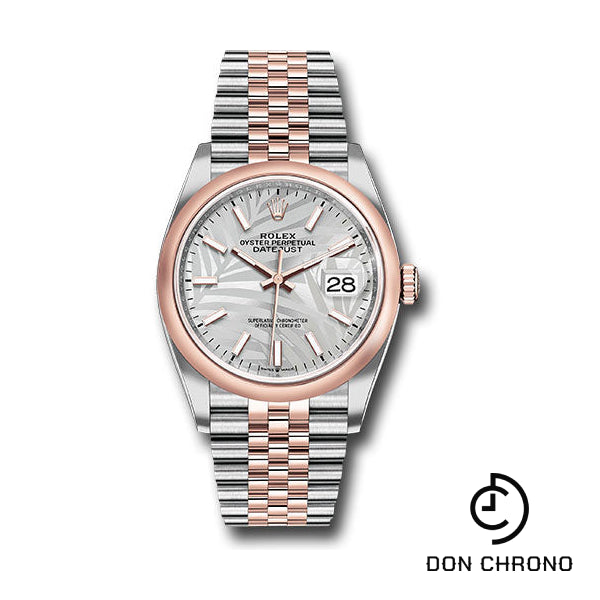 Rolex Everose Rolesor Datejust 36 Watch - Domed Bezel - Silver Palm Motif Index Dial - Jubilee Bracelet - 126201 spmij