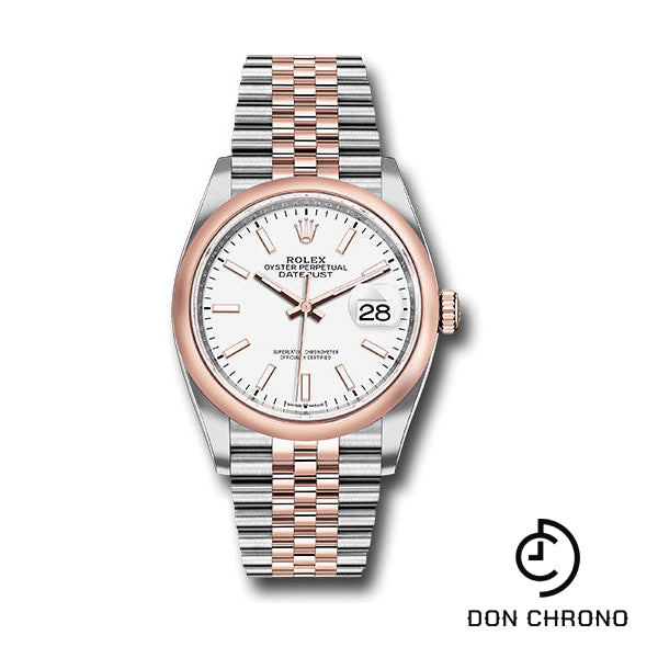 Rolex Steel and Everose Rolesor Datejust 36 Watch - Domed Bezel - White Index Dial - Jubilee Bracelet - 126201 wij