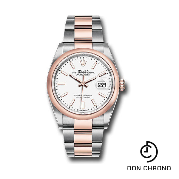 Rolex Steel and Everose Rolesor Datejust 36 Watch - Domed Bezel - White Index Dial - Oyster Bracelet - 126201 wio